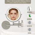 thumbnail image 5 of RUseeN Rechargeable Wall Mounted Lighted Makeup Mirror, 8 Inch Bathroom Mirror Double-Sided 1X/10X Magnification 3 Color Lights Dimmable LED Vanity Mirror Touch Screen 360° Swivel Extendable, 5 of 7