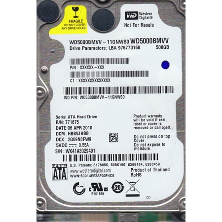 WD5000BMVV-11GNWS0, DCM HBBVJHBB, Western Digital 500GB USB 2.5 Hard Drive