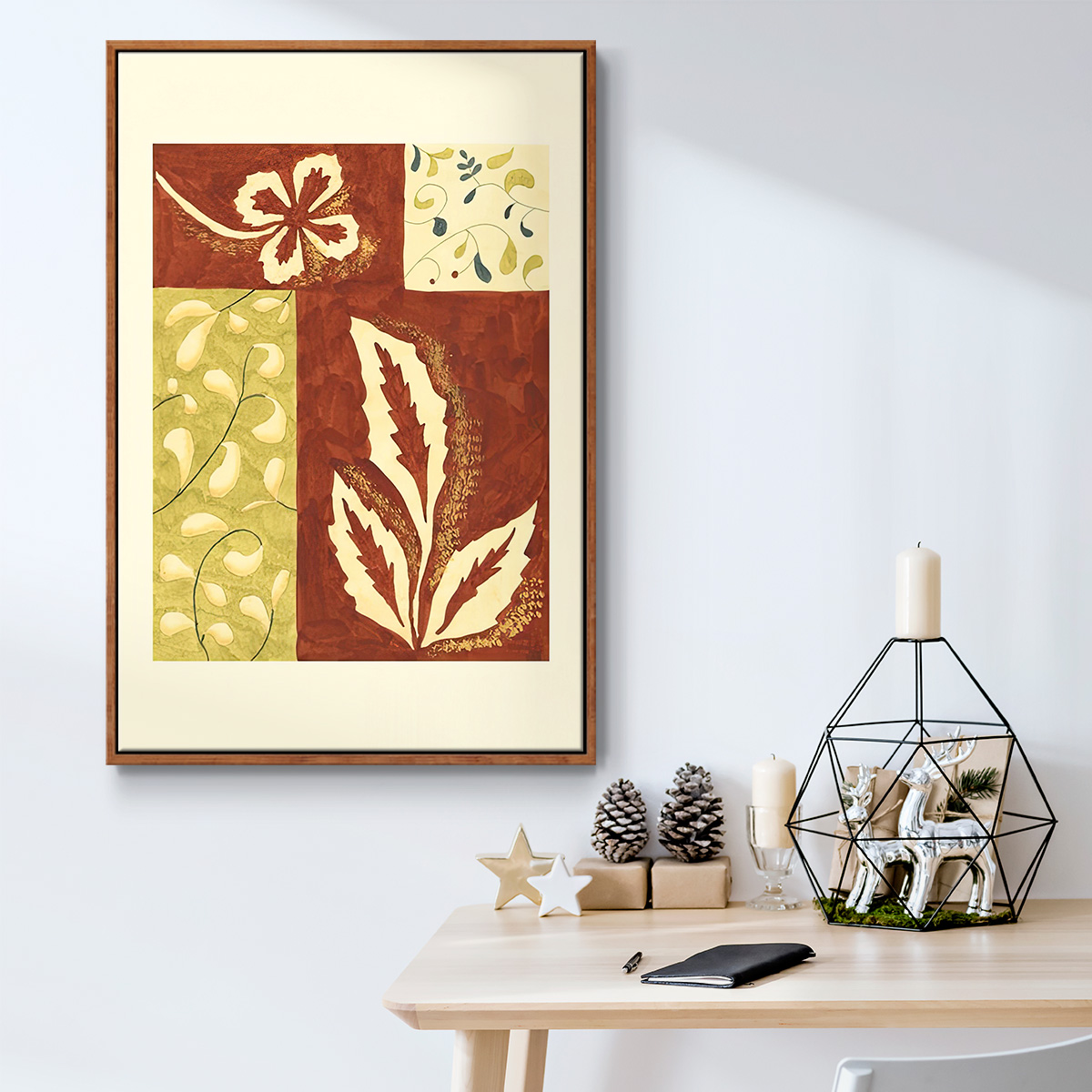 Festive Floral I - Framed Gallery Wrapped Holiday Canvas - 27 x 41 - Rosewood Frame