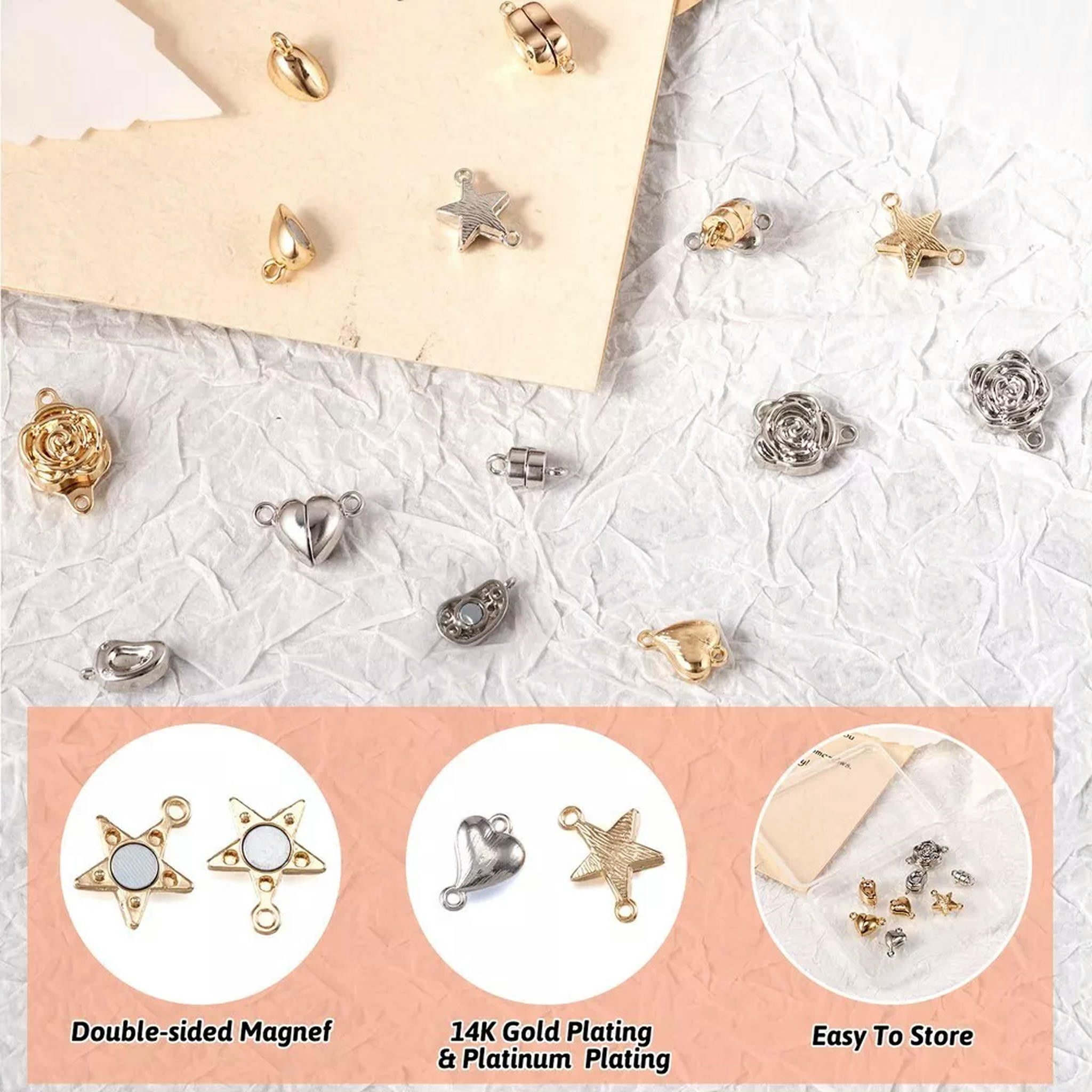 U8MO 12Pcs Brass Column Rose Heart Magnetic Clasps For Jewelry Making Finding 11~18mm