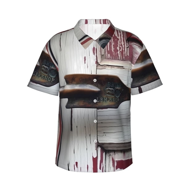 Fotbe Rustic Door Handle Closeup Camisa Hawaiana para Hombre Unisex – Camisa Casual de Verano con Botones de Manga Corta de Algodón y Lino,Small