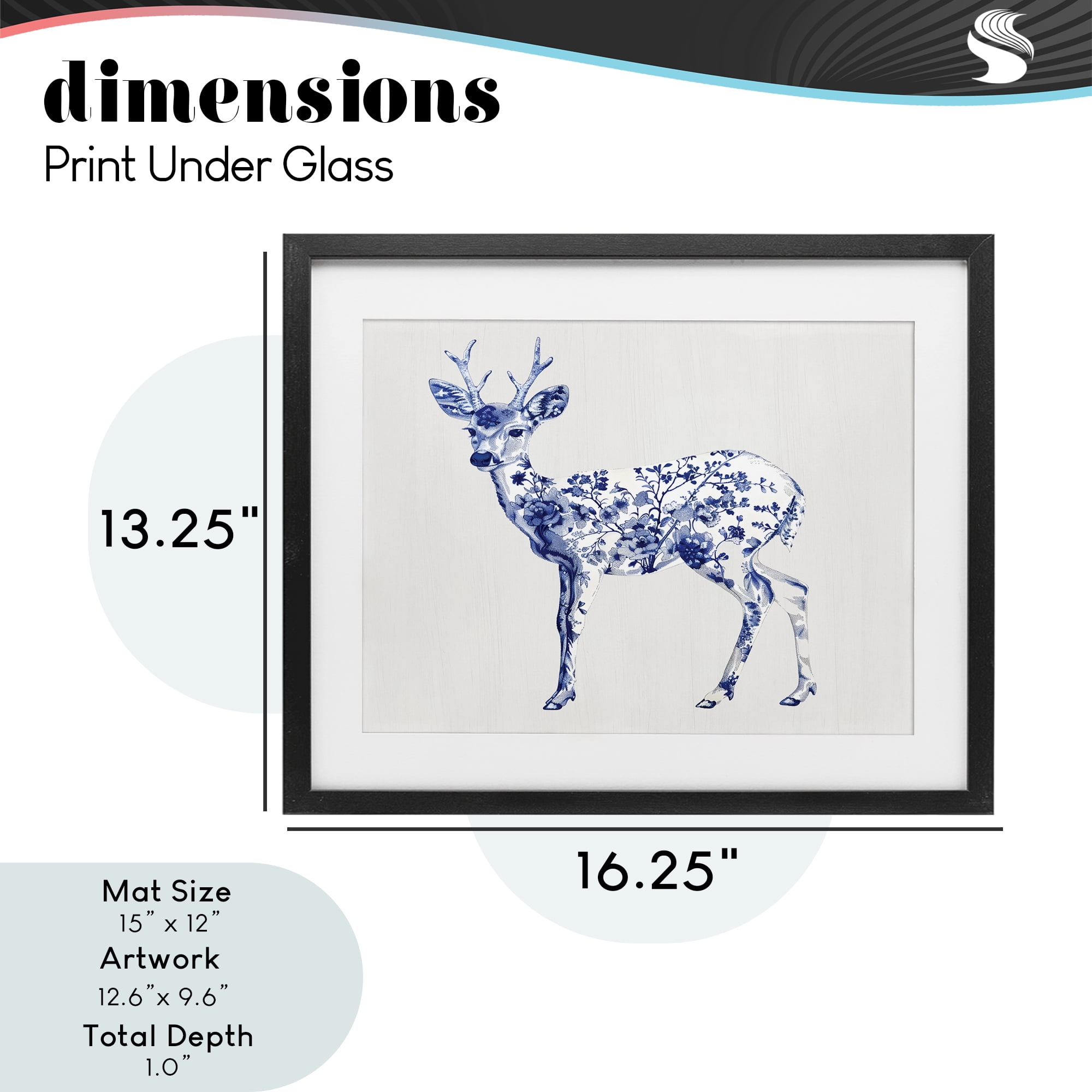 Graceful Toile Deer Black Framed Print Under Glass, design by Lettered and Lined