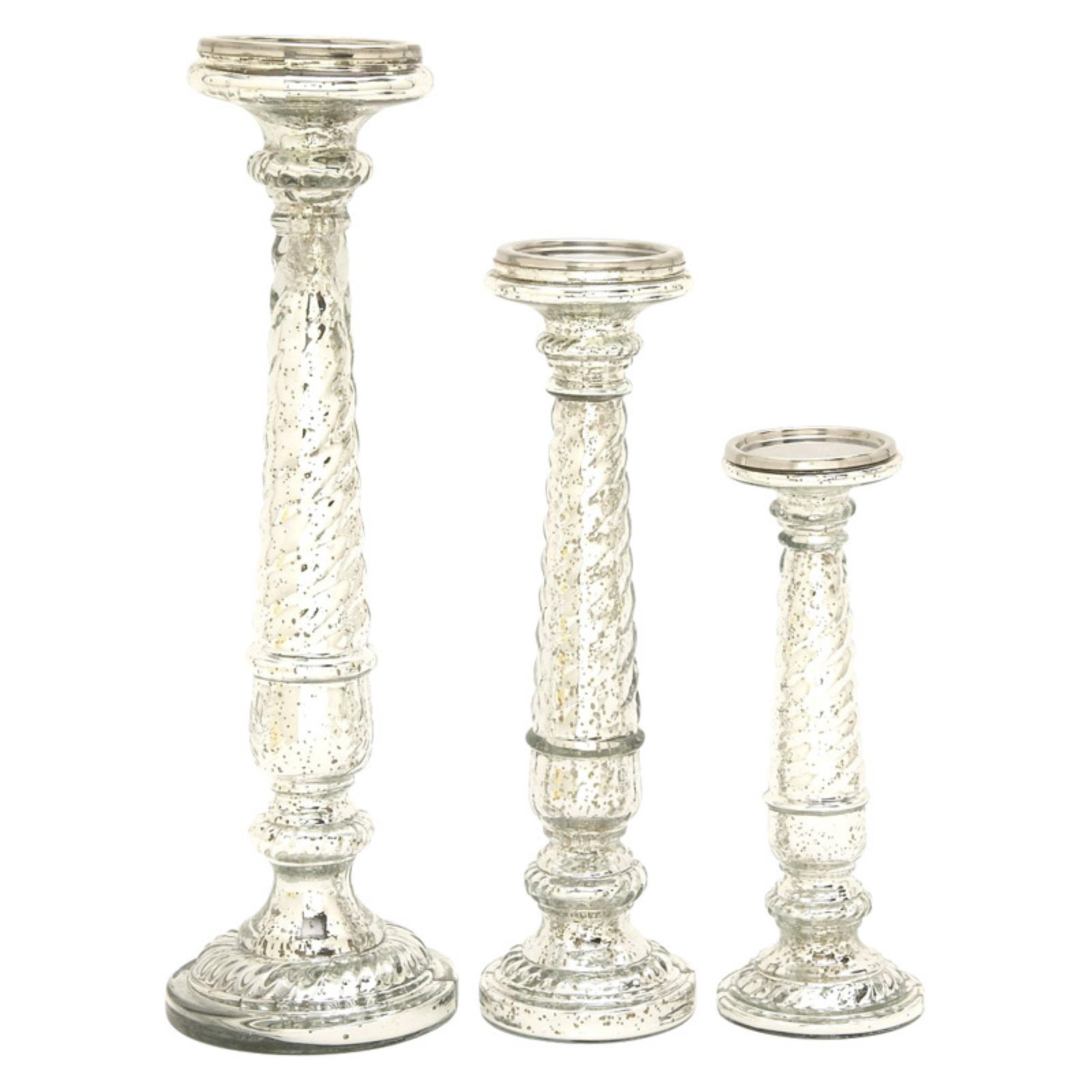 DecMode Silver Glass Candle Holder Set of 3