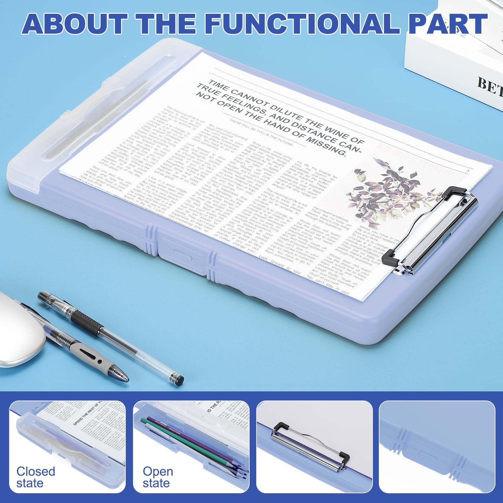 Uxcell 14'' x 10'' Metal Clipboard with Plastic Storage Large Capacity Clipboards Case for Writing Light Blue