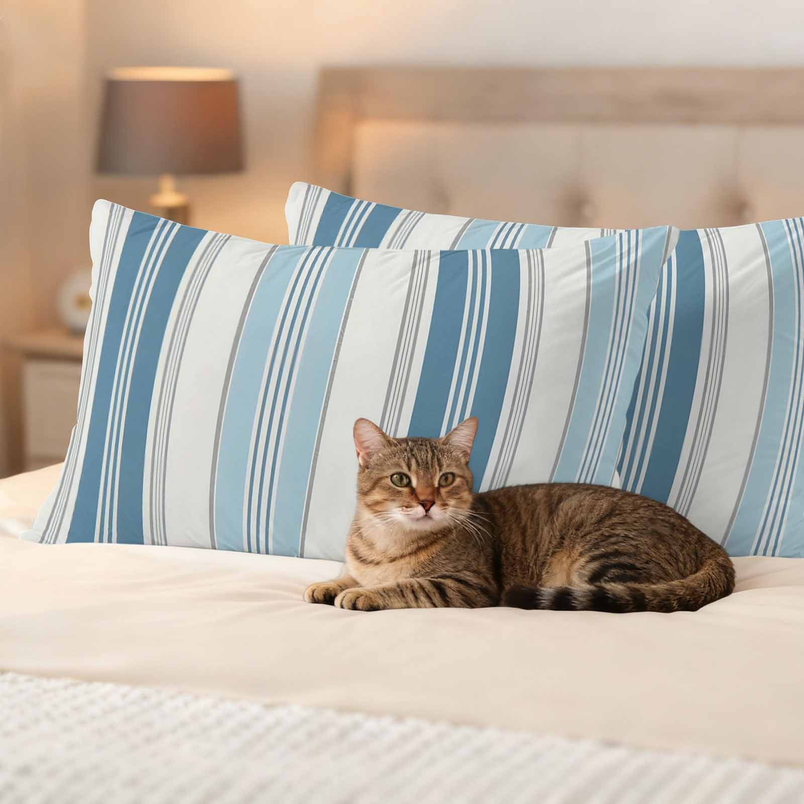 Blue Striped Outdoor Waterproof Pillow Covers, Modern Farmhouse Stripes Grey Decorative Rectangle Throw Pillowcase Sofa Cushion Sham for Patio/Couch/Chair, 20"x12" 2 Pack