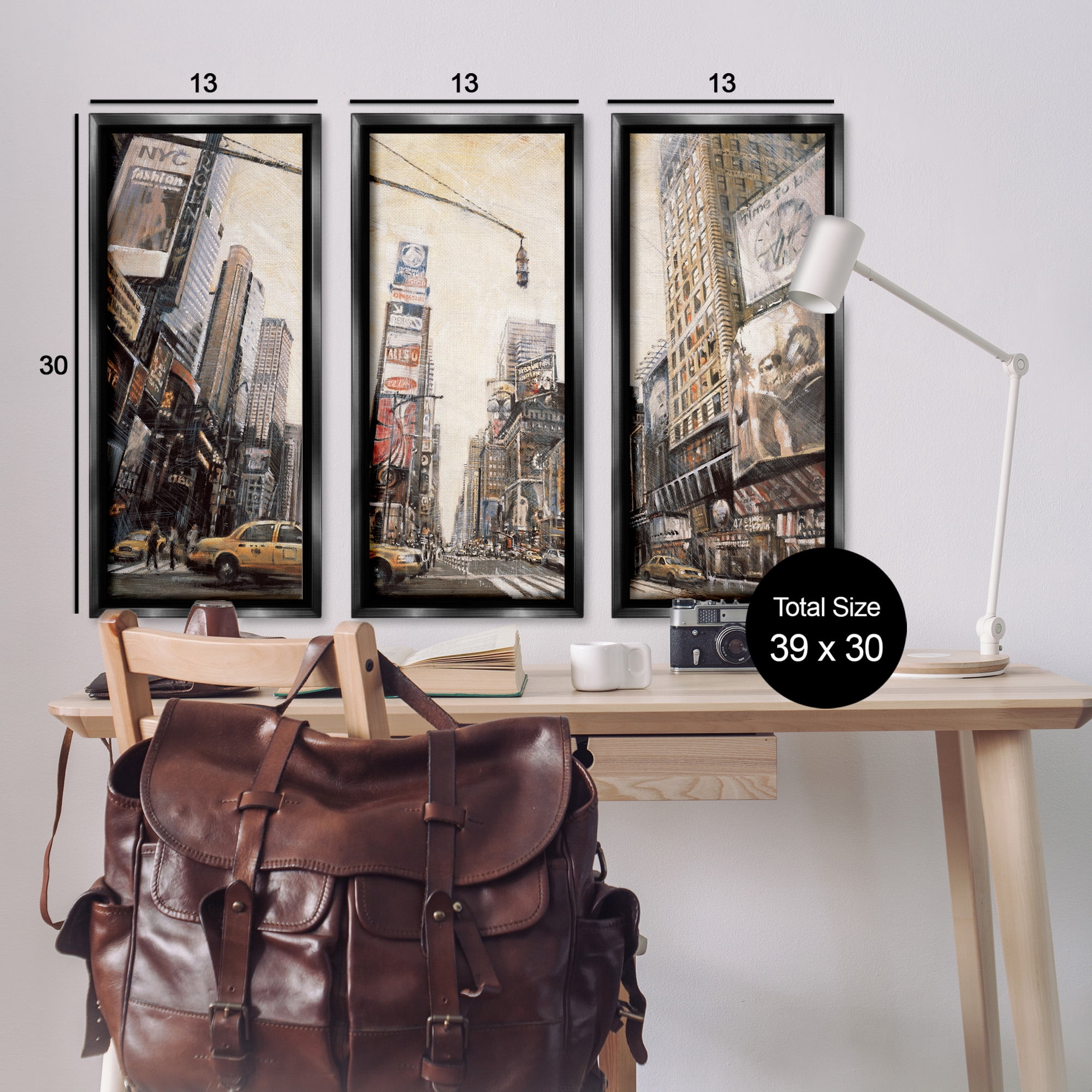 Stupell Industries New York City Streets Buildings Transportation Painting Black Floater Framed Canvas Art Print Wall Art, 15 x 31, Set of 3
