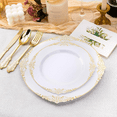 thumbnail image 6 of Goodluck Vintage Gold Rim Disposable Plastic Dinnerware Set 100 Count 10.25 Inch Dinner and 7.5 Inch Dessert Plates, 6 of 7