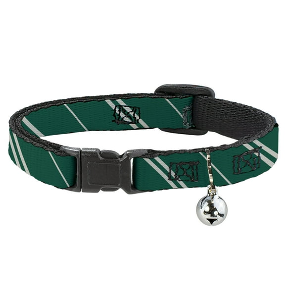 Harry Potter Breakaway Cat Collar With Bell, Plastic Clip, Easy Adjustable, Slytherin Crest Stripe5 Green Gray, 8.5 to 12 Inches 0.5 Inch Wide