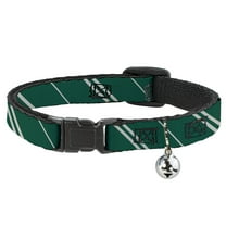 Harry Potter Breakaway Cat Collar With Bell, Plastic Clip, Easy Adjustable, Slytherin Crest Stripe5 Green Gray, 8.5 to 12 Inches 0.5 Inch Wide