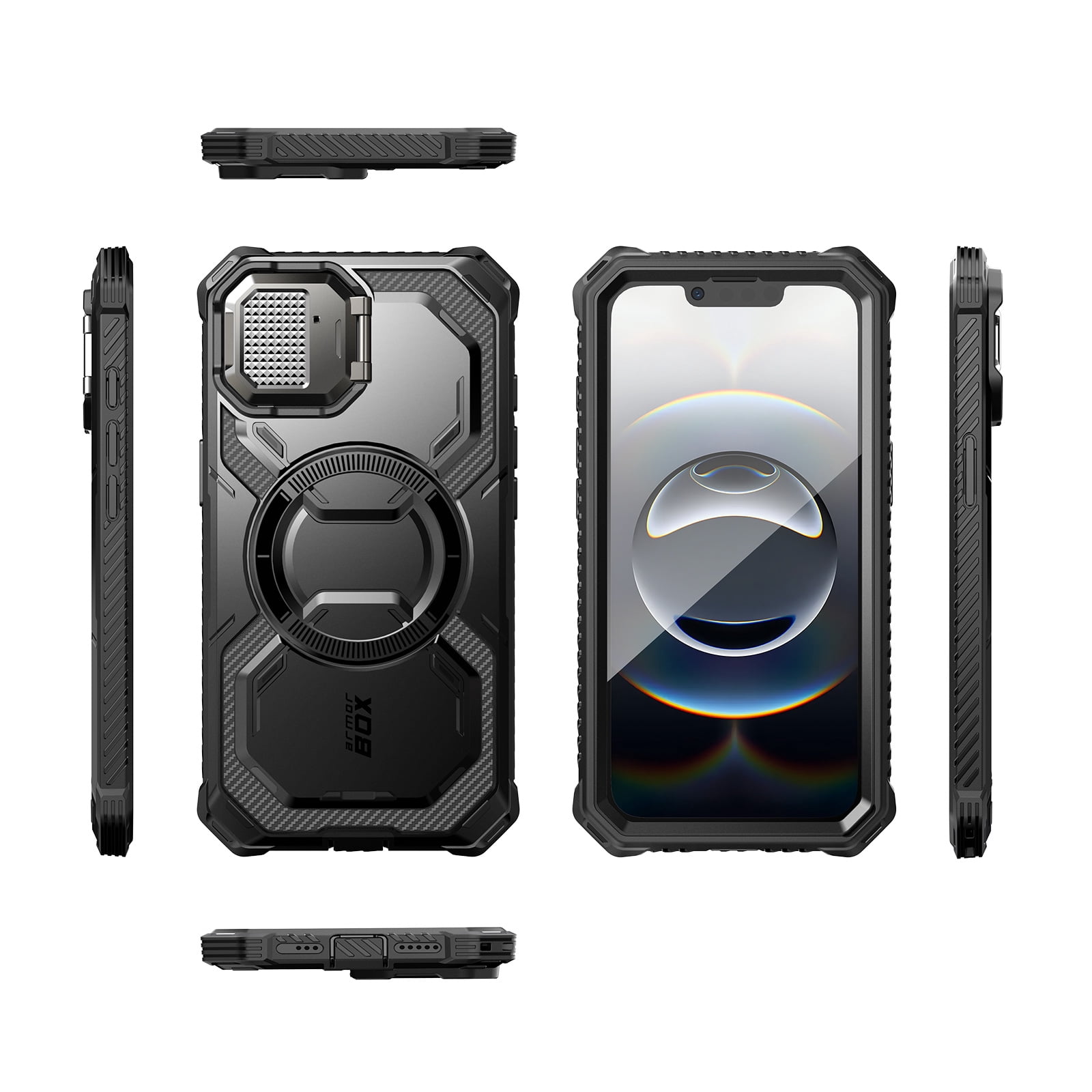 i-Blason for iPhone 17e/16e 6.1" Case with Camera Cover Stand [Built-in Screen Protector] [Wireless Charging Compatible] Full-Body Heavy Duty Military-Grade Protection Magnetic Phone Case, Black