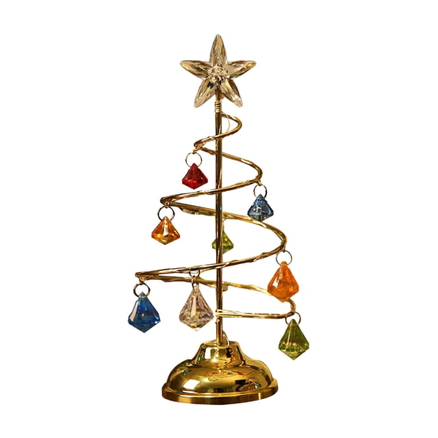 Crystal Christmas Tree Lights With Copper Base Colorful Night Lights Battery Powered Plastic Decor