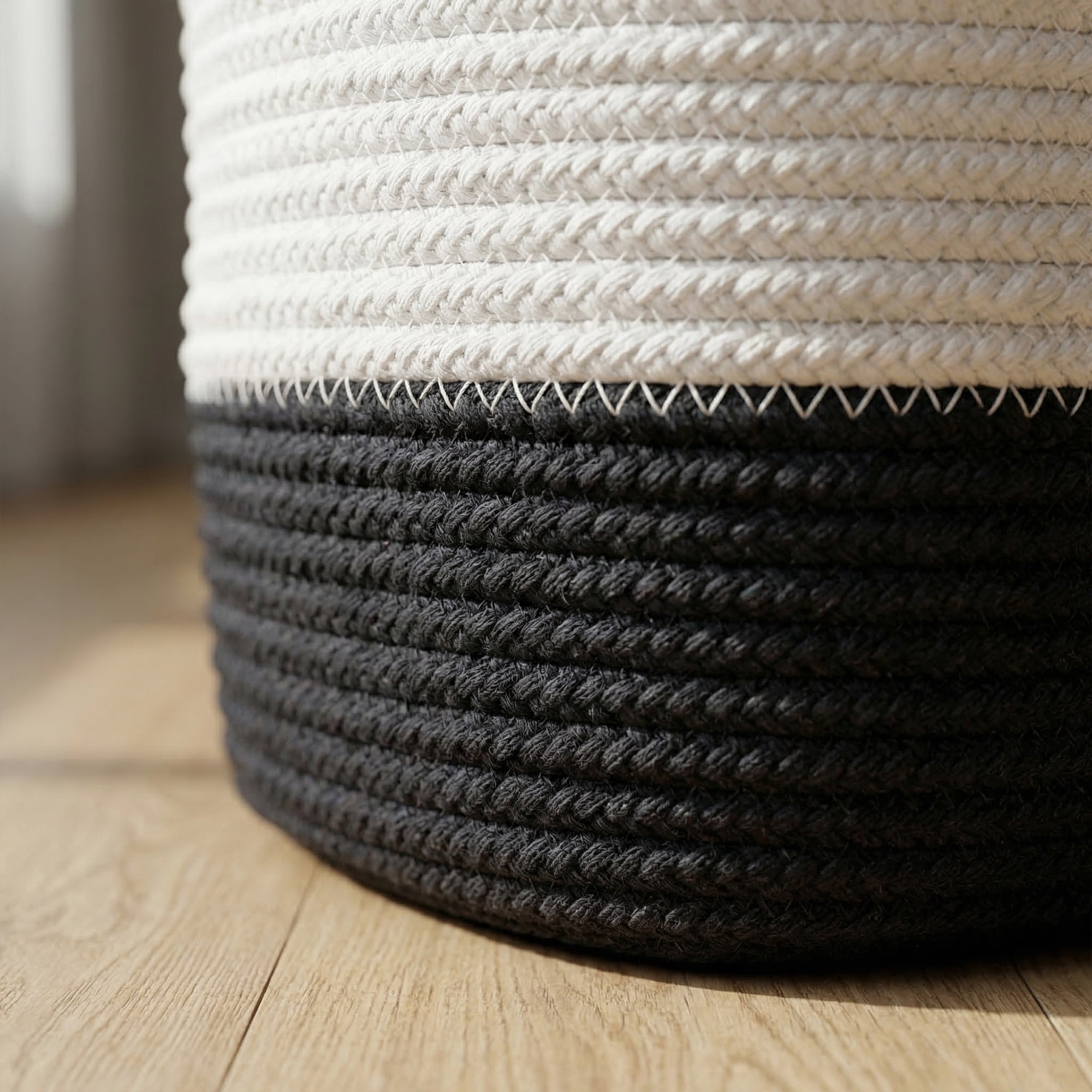 Unique Bargains Woven Storage Basket Shelf Closet Black White 11*11*11in