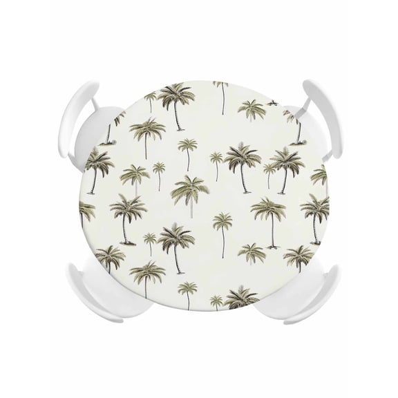 Round Tablecloth Tropical Palm Trees Floral Elastic Edge Fitted Vintage Summer Beach Trees Plastic Table Cover,Waterproof Oil Proof for Dinner,Outdoor, Picnic, 45"- 54" DIA Tables