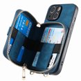 thumbnail image 5 of ShellTech Phone Case for iPhone 14 Zipper Wallet Cover with Credit Card Holder Slot Shoulder Crossbody Strap Cell Women Girls Men,Blue, 5 of 21