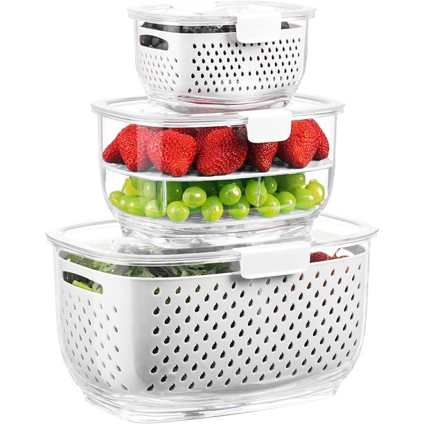 Fresh Container, LUXEAR 3 Pack Fruit Storage Container Partitioned