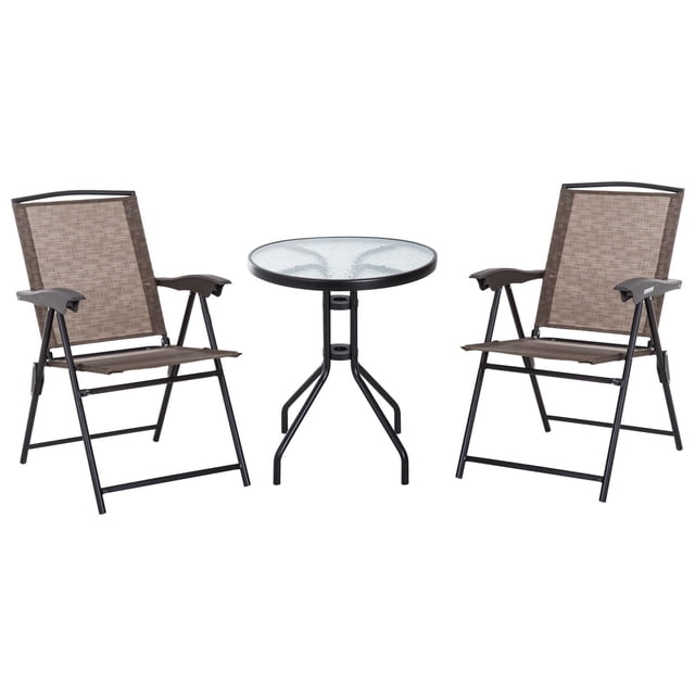 Ensemble Bistro Pliant pour l'Extérieur, Table et Chaises de Patio avec Dossier Inclinable et Table à Manger Ronde, Brun