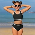 thumbnail image 5 of Junlike Girls' Swimwear Kids 2 Pieces Solid Comfortable Swimsuit With Chest Pads Teens Bathing Suits 4-16 Years, 5 of 8