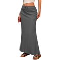 thumbnail image 6 of Yucgh Women's Solid Color Fishtail Split Skirt with Elastic Waist & Side Pockets, Swing Maxi Skirt, Casual Linen Blend Beach Skirt for Summer,Dark Gray,XL, 6 of 7