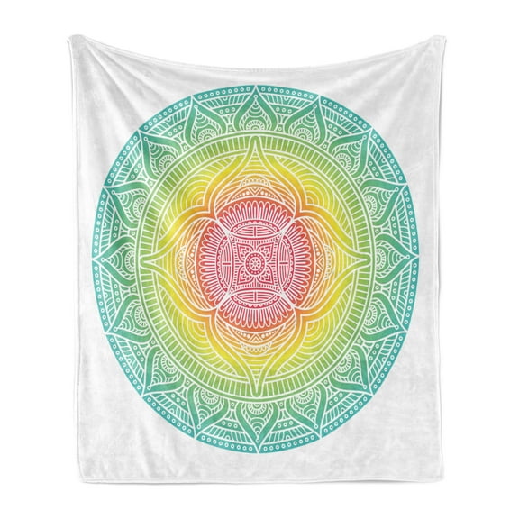 Mandala Soft Flannel Fleece Throw Blanket, Geometric Ornamental Circle Element Mediating Motif in Soft Blended Colors, Cozy Plush for Indoor and Outdoor Use, 60" x 80", Multicolor, by Ambesonne