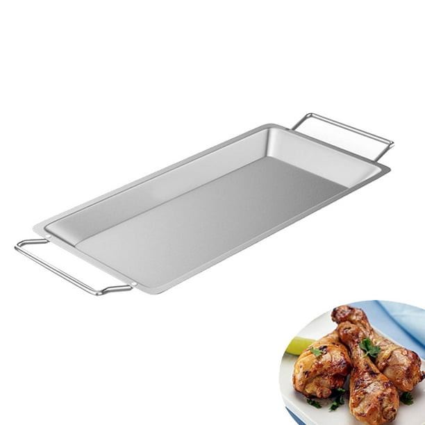 BBQ Grill Plate Stainless Steel Silver Roasting Pan with Grilling Claws