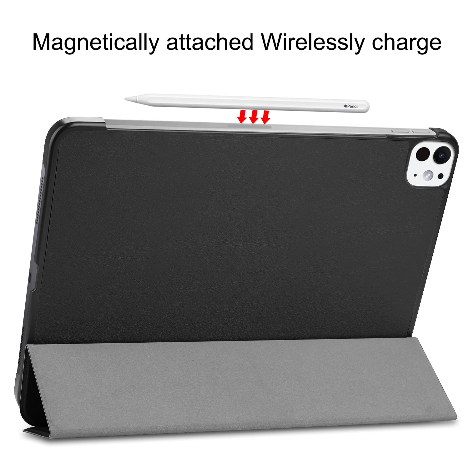 SaniMore for Apple iPad Pro 13 (2024) Case, Auto Sleep/Wake, Rugged PC Case with Tri-Fold Kickstand [Support iPad 1st/3rd Pencil Charging]  Shockproof Protective Case for Women Men, Black