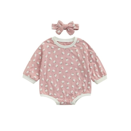 

Canrulo Newborn Baby Girl Sweatshirt Romper Oversized Long Sleeve Pullover Sweater Top 2Pcs Fall Winter Clothes Pink 6-12 Months