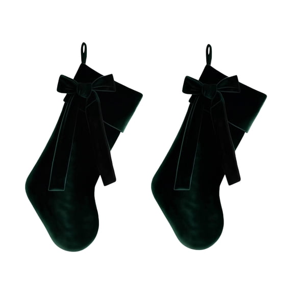 Leutsin 20 Inch Velvet Christmas Stocking with Large Decorative Bow Luxury Velvet Stocking for Fireplace Mantel,Elegant Holiday Decoration Indoor Outdoor Festival Party Ornament,Green,2PCS