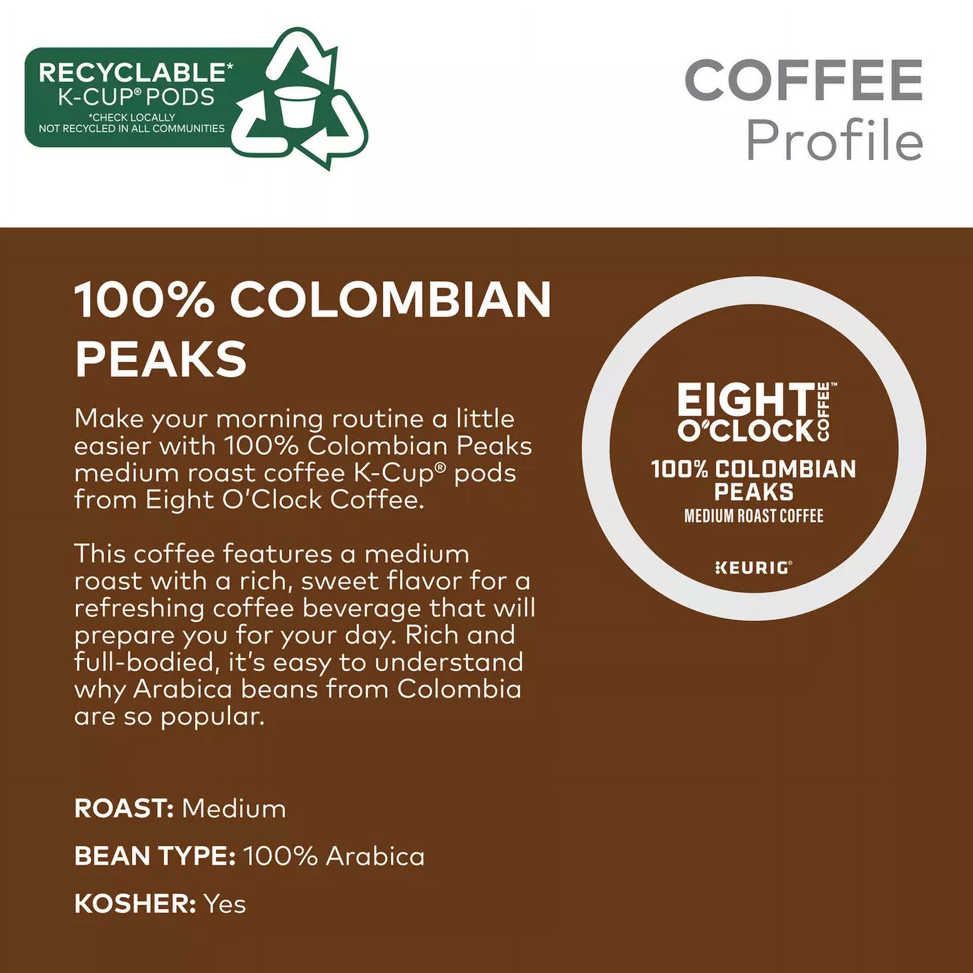 Eight O'Clock Cofee Colombian Peaks, Single Serve 72 K-Cup Pods
