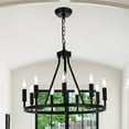 thumbnail image 3 of Melucee 9-light Wagon Wheel Chandelier Farmhouse Black Chandeliers for Dining Room Light Fixtures Over Table, Metal Round Industrial Chandeliers Island Light for Living Dining Foyer Entryway, 3 of 8