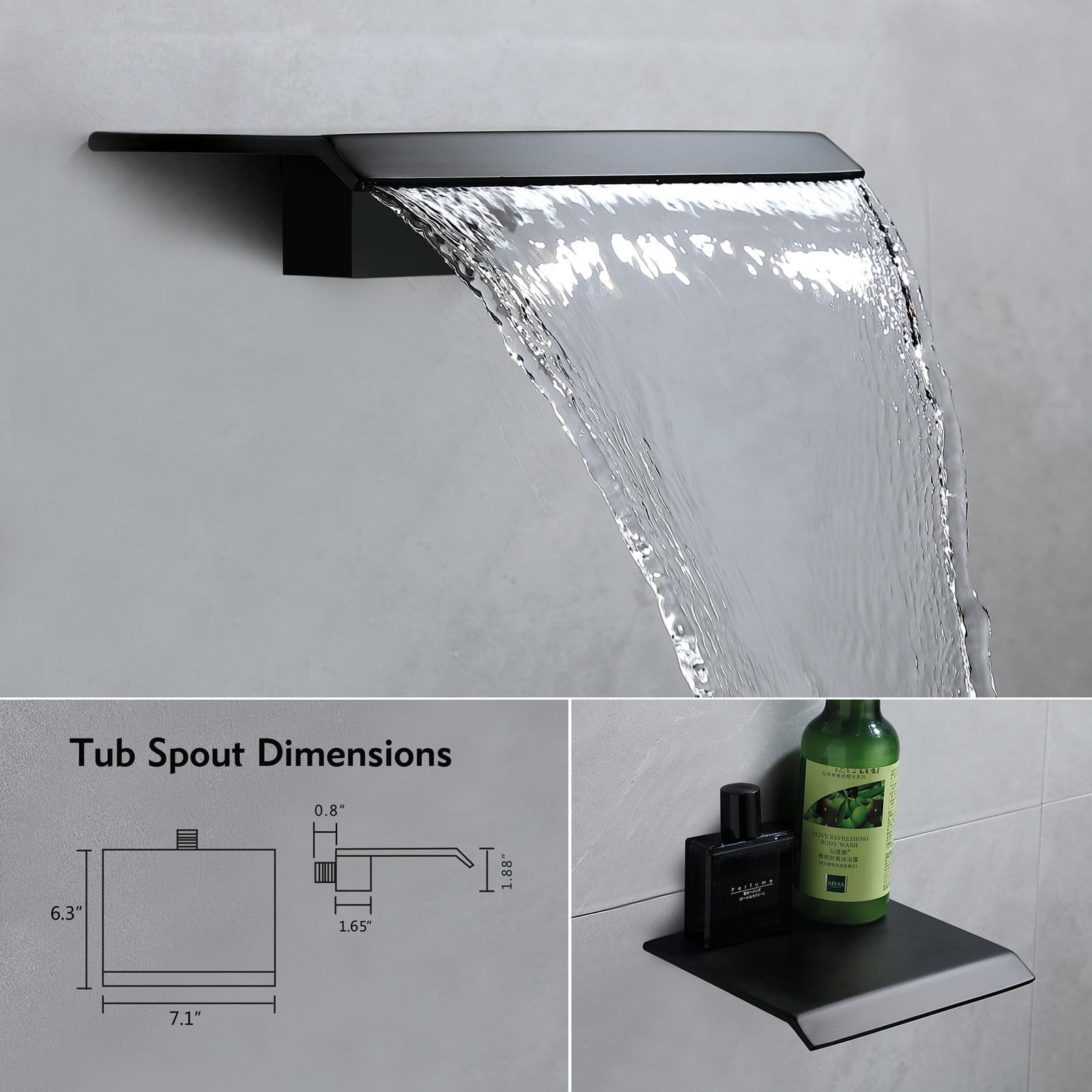 Bathtub Shower Faucet Matte Black Wall Mount Waterfall Tub Spout