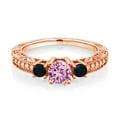thumbnail image 2 of Gem Stone King 0.88 Ct Round Pink Created Sapphire Black Onyx 18K Rose Gold Plated Silver Ring (Size 6), 2 of 4