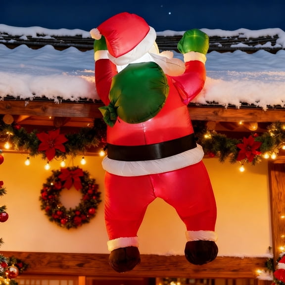 Joyfy 5.5 ft Christmas Inflatables Santa Outdoor Decorations,Christmas Hanging Santa with Gift Bag Blow Ups Yard with Built-in LEDs for Holiday Party Garden Lawn Decor