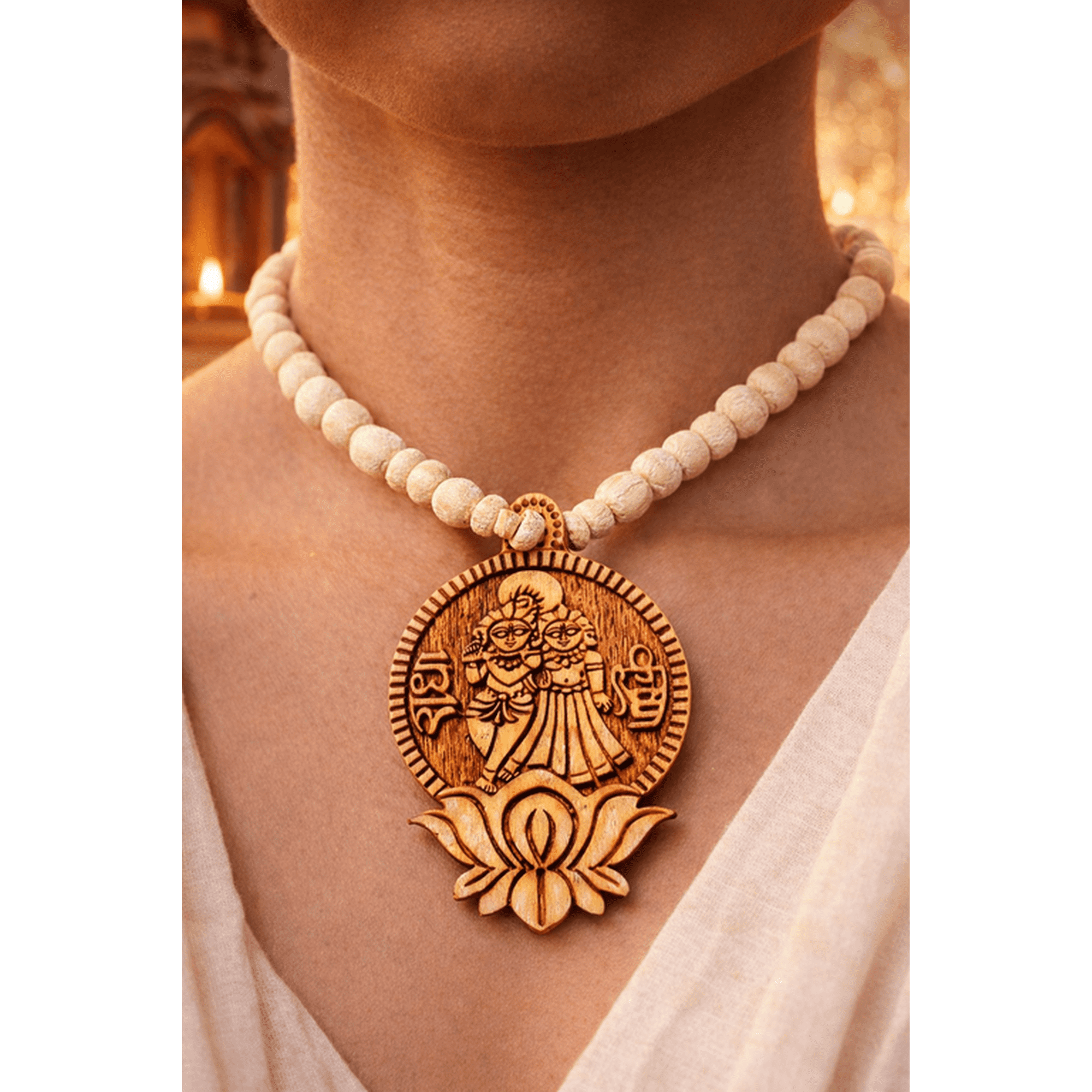 Shri Radha Krishna lotus Tulsi (basil) mala,Spritual Pendant Necklace for Women and Men