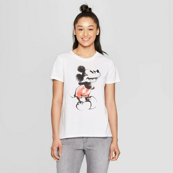 Disney Women's Watercolor Mickey Mouse Short Sleeve T-Shirt (Juniors') - White - (XX-Large)