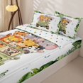 thumbnail image 3 of Castle Fairy Girls Cute Cartoon Safari Animal Zipper Twin Comforter Sets with Fitted Sheet and 2 Pillowcases,Tropical Leaf Truck Zipper Bedding Set,Green White,Reversible,4-Piece, 3 of 6