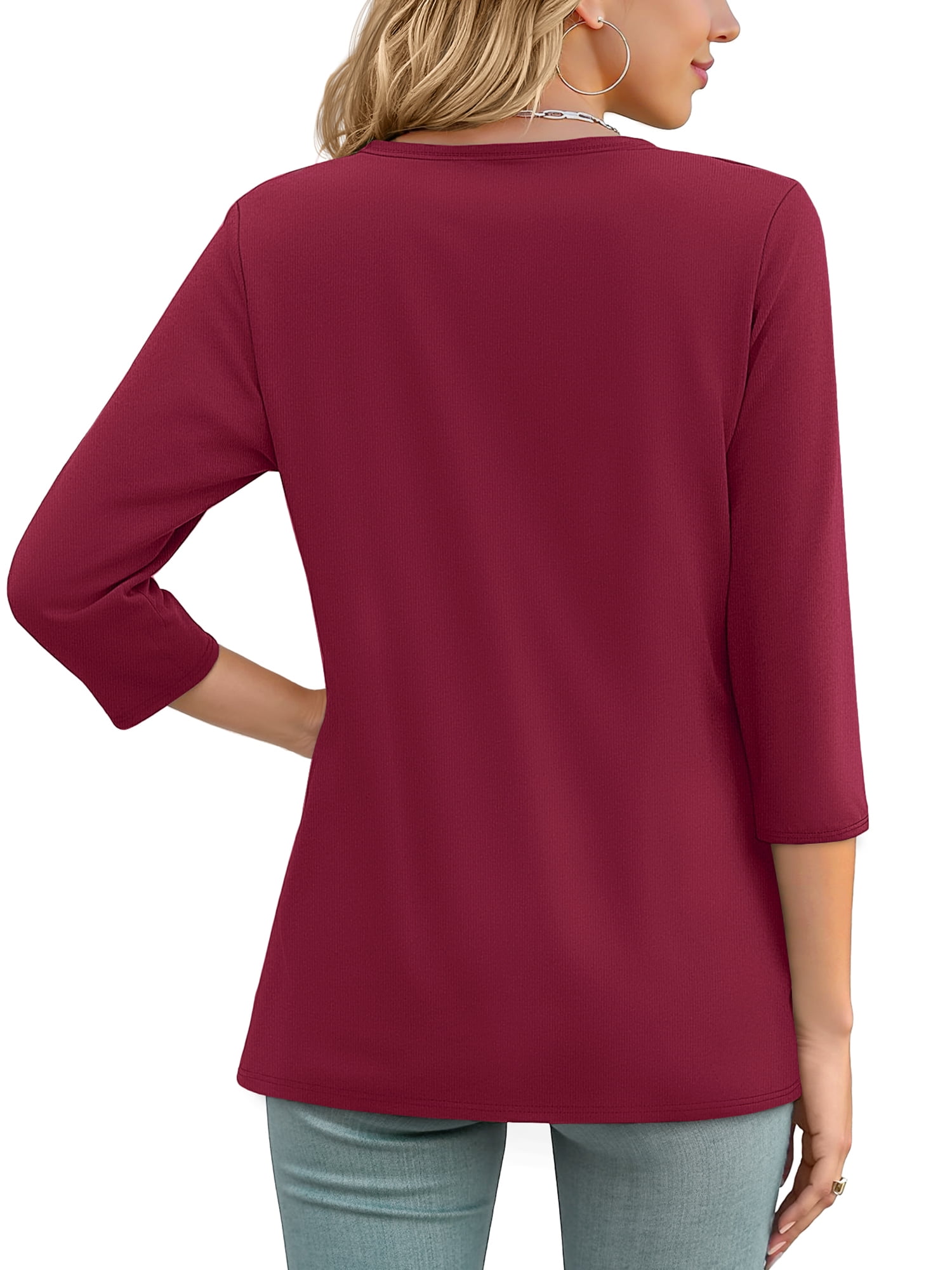 MOSHU 3 Pack 3/4 T Shirts for Womens Crew Neck Womens Plus Size Shirts Dressy Basics Tees Casual Loose Fit Fall Tops