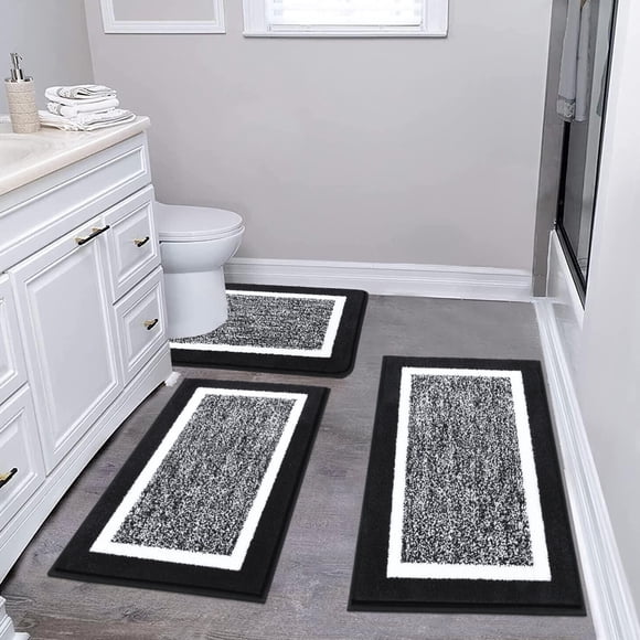 Pauwer Bathroom Rugs Sets 3 Piece Bathroom Shower Rugs with U-Shaped Contour Toilet Mat Absorbent Microfiber Plush Bath Mats Non