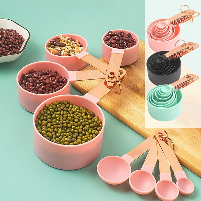 Iumwxz Handle Measuring Spoon Measuring Cup Set of 8 Piece Gold Handle Measuring Spoon with Scale Seasoning Spoon Baking Tool Kitchen Utensil Set Green Rollbacks on Essentials