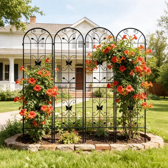 86.7in x 19.7in Metal Garden Trellis for Climbing Plants, Rustproof Flower Support, Black, 4-Pack