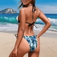 thumbnail image 5 of chaqlin Women's Halter Neck Two Piece Bikini Set - Blue Hibiscus Floral Stripe Design, Tie Side, Quick Dry Swimwear for Beach Vacation & Pool Party, 5 of 9