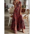 thumbnail image 3 of Women's Paisley Print Cap Sleeve Maxi Dress Plus Size Full Size Tiered Ruffle Stretch Not Lined 50% Polyester, 3 of 4