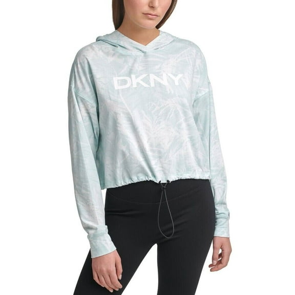 Dkny Womens Sport Pixel Printed Drawstring-Waist Hoodie Blue Size M MSRP $50