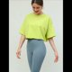 thumbnail image 4 of Top Corto Holgado de Corta para Mujer, Cuello Redondo, Hombros Caídos, Informal, Estilo Cuadrado, para Yoga, Correr, Corto Verde XL, 4 of 8