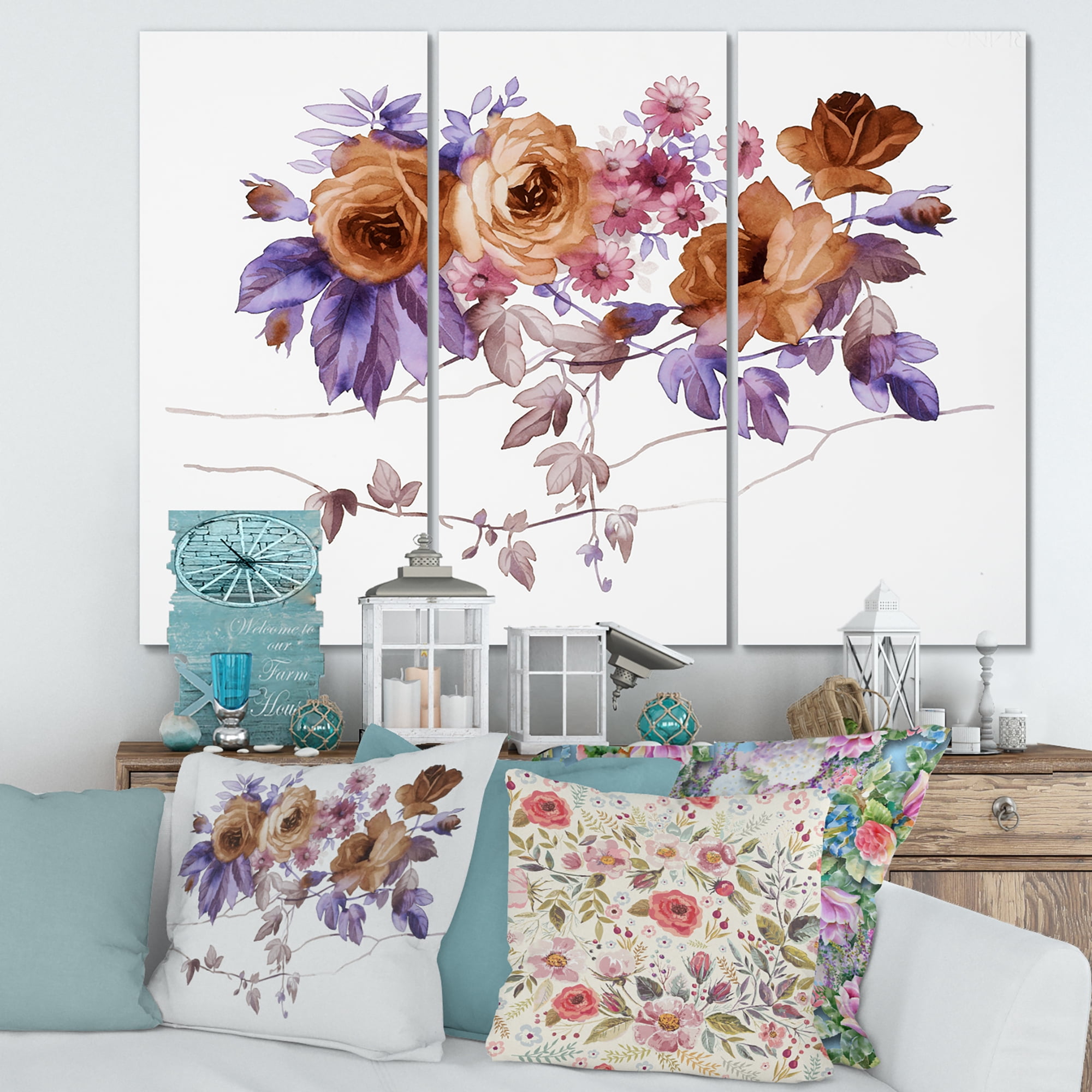 Purple Wildflowers On White IV 28 in x 36 in Painting Canvas Art Print, by Designart