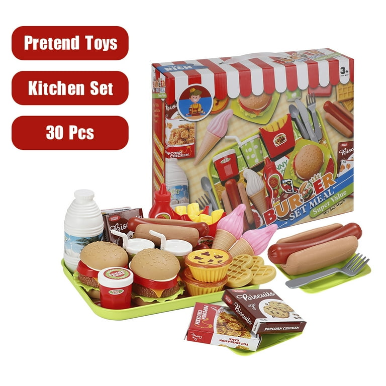 Insten 30 Pieces Fast Food & Dessert Playset, Pretend Toys & Kitchen  Accessories for Kids