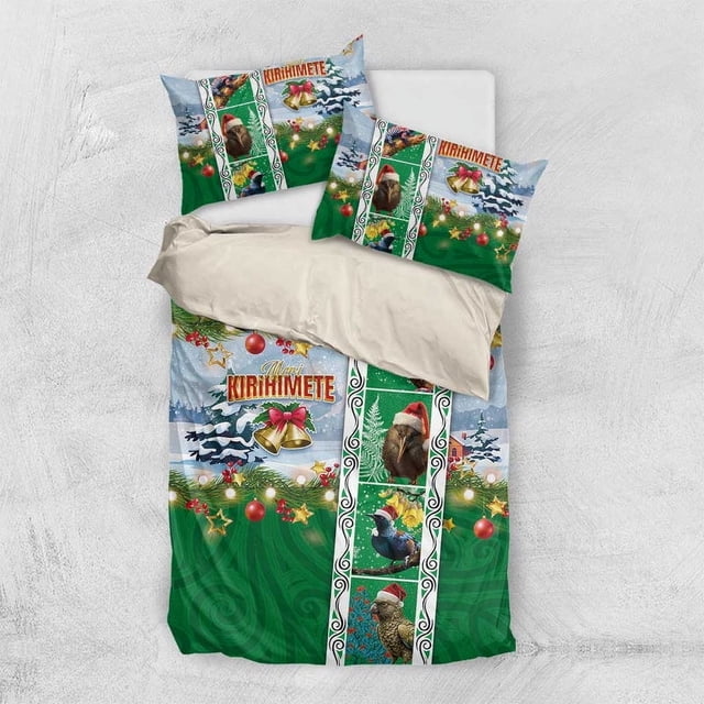 Nueva Zelanda Feliz Navidad Juego de cama Animales Maoríes, Tatuaje Koru - Navidad Verde