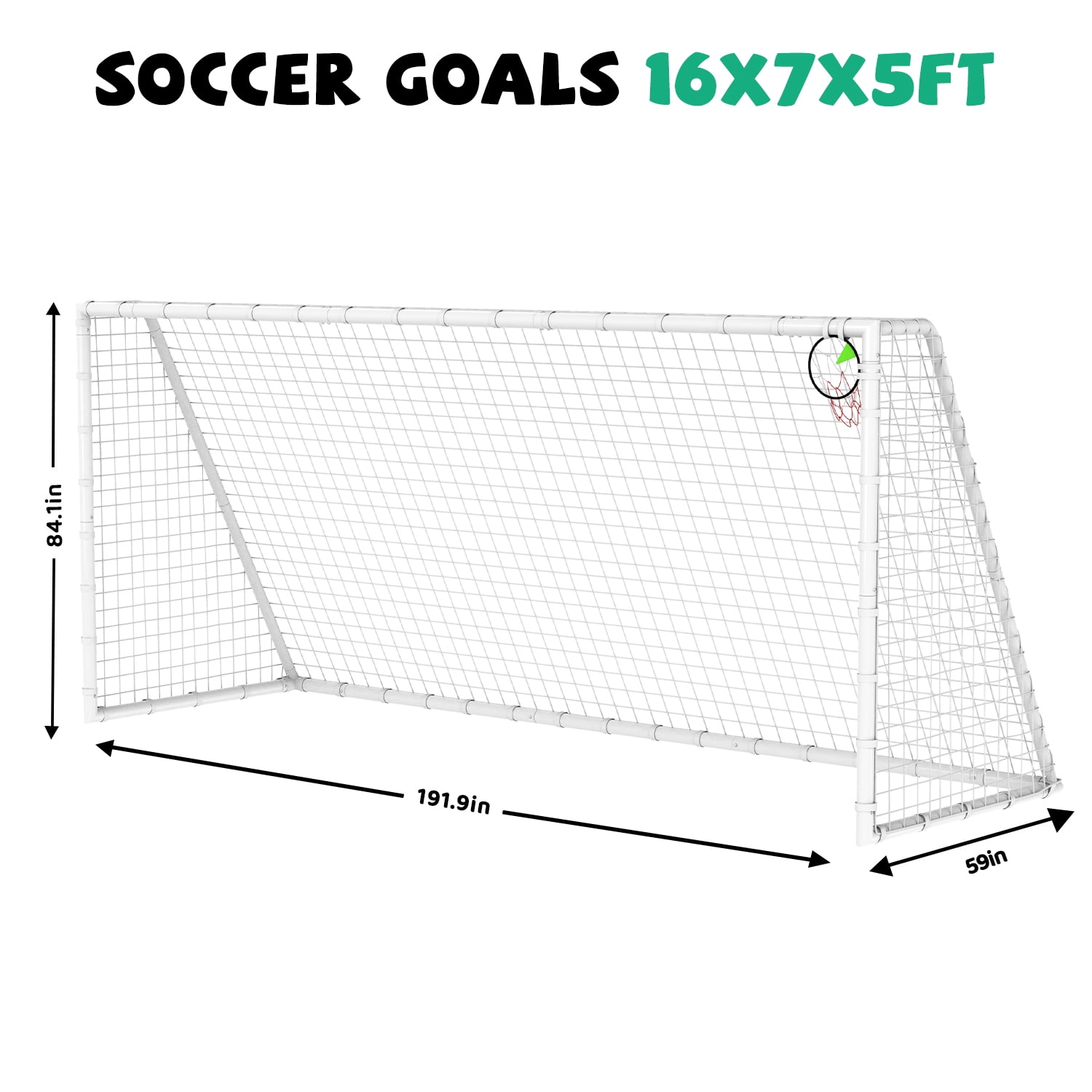 Aukfa 7x16 FT Soccer Goal for Kids, Heavy-Duty Steel Frame Backyard Soccer Net, Portable Training Goal for Outdoor Practice,White