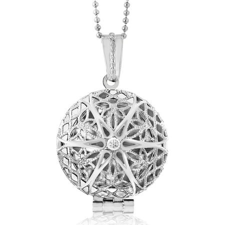Locket Pendant Necklace Charm 1" Round Shape Engraved Filigree with 28" Chain