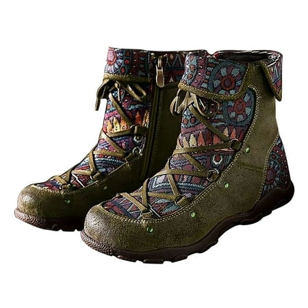 

Egmy Women Ladies Retro Bohemian Style Ankle Zip Short Boots Booties Casual Shoes Green 9(41)