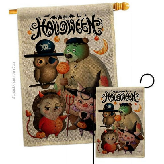 Angeleno Heritage S130413-DB Halloween Friends Falltime 28 x 40 in. Double-Sided Decorative Horizontal House Flags Set for Decoration Banner Garden Yard Gift